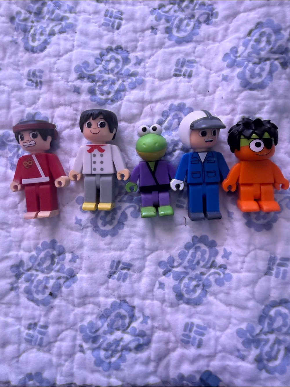 Playmobil Figure Lot of 5 Mixed Characters Including Frog, Racer Uniform Figures